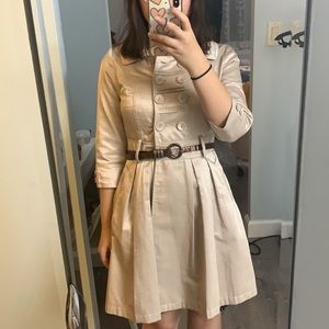 Champagne Color Belted Trench Dress